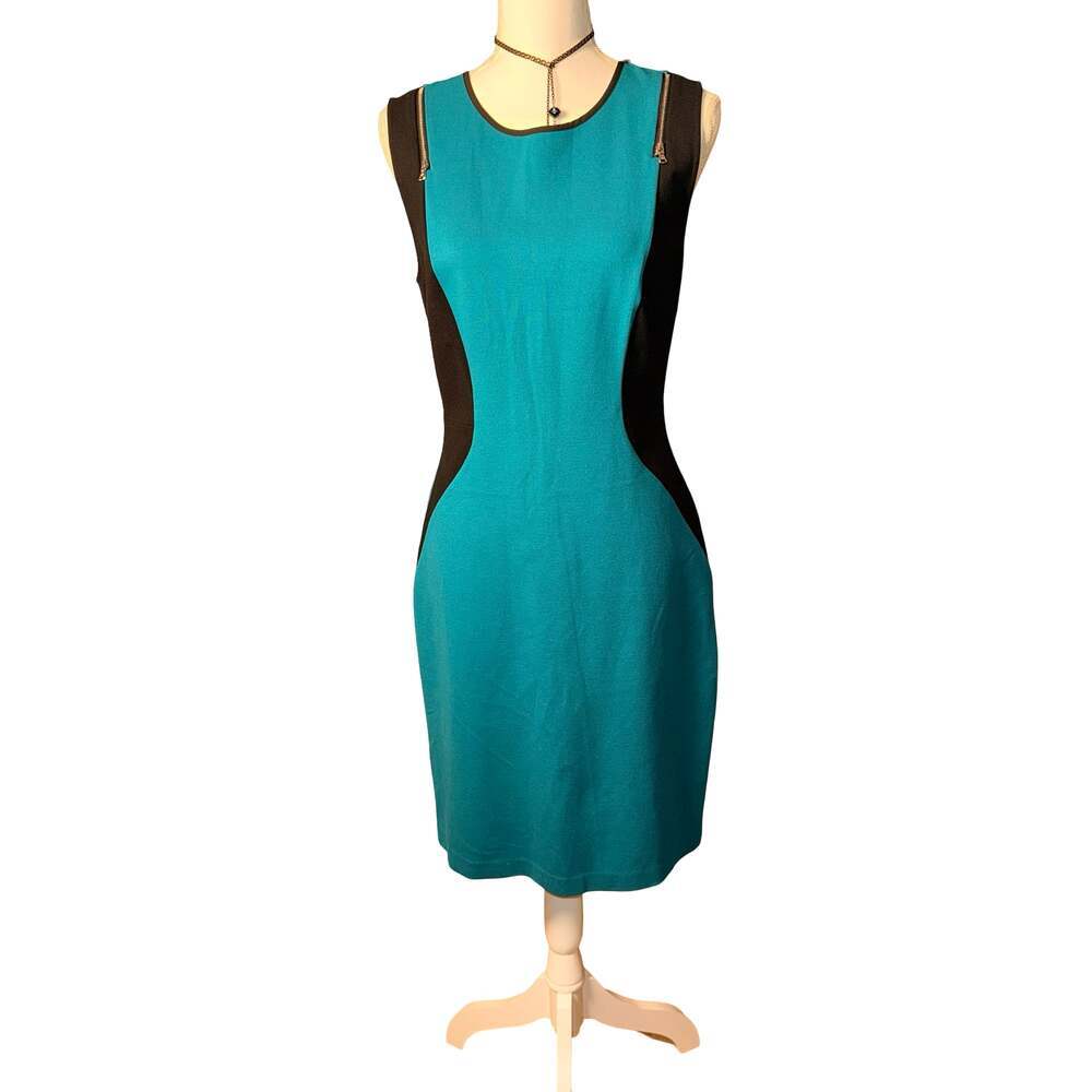 Kenneth Cole New York Teal and Black Colorblock Sheath Dress Size 8